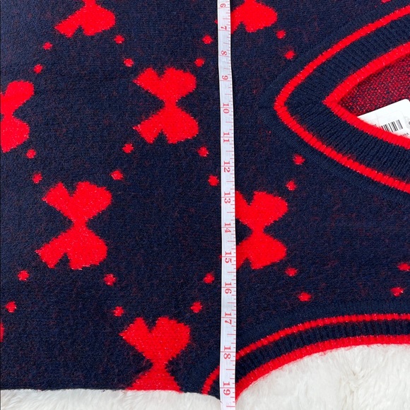 THML Veronica Bow Pattern V-Neck Sweater Vest Navy and Red NWT Size S - Picture 11 of 15